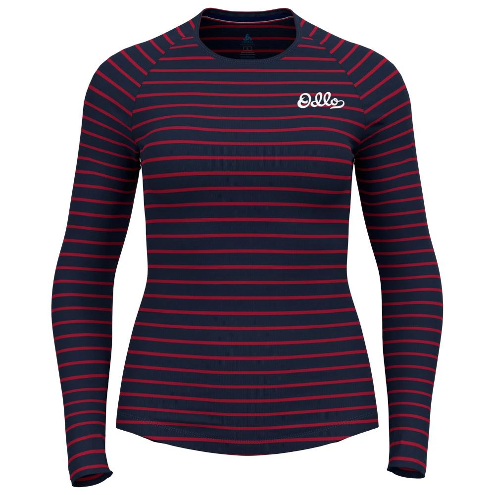 Sous-vêtement Technique Odlo Active Warm Originals Eco Stripes BL Top Crew Neck LS Dark Sapphire Sundried Tomato 3 Sous-vêtement Technique Odlo Active Warm Originals Eco Stripes BL Top Crew Neck LS Dark Sapphire Sundried Tomato